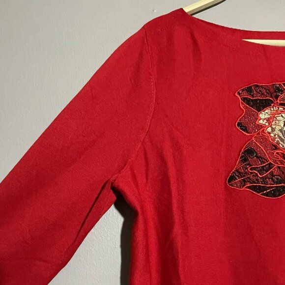 Chico Sweater Women Size 1 M Flower Embroidery Applique Patch Casual Comfy Boho - Picture 4 of 10